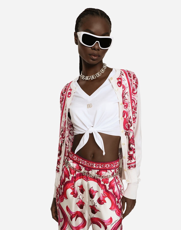 Majolica-print silk and twill cardigan - 4