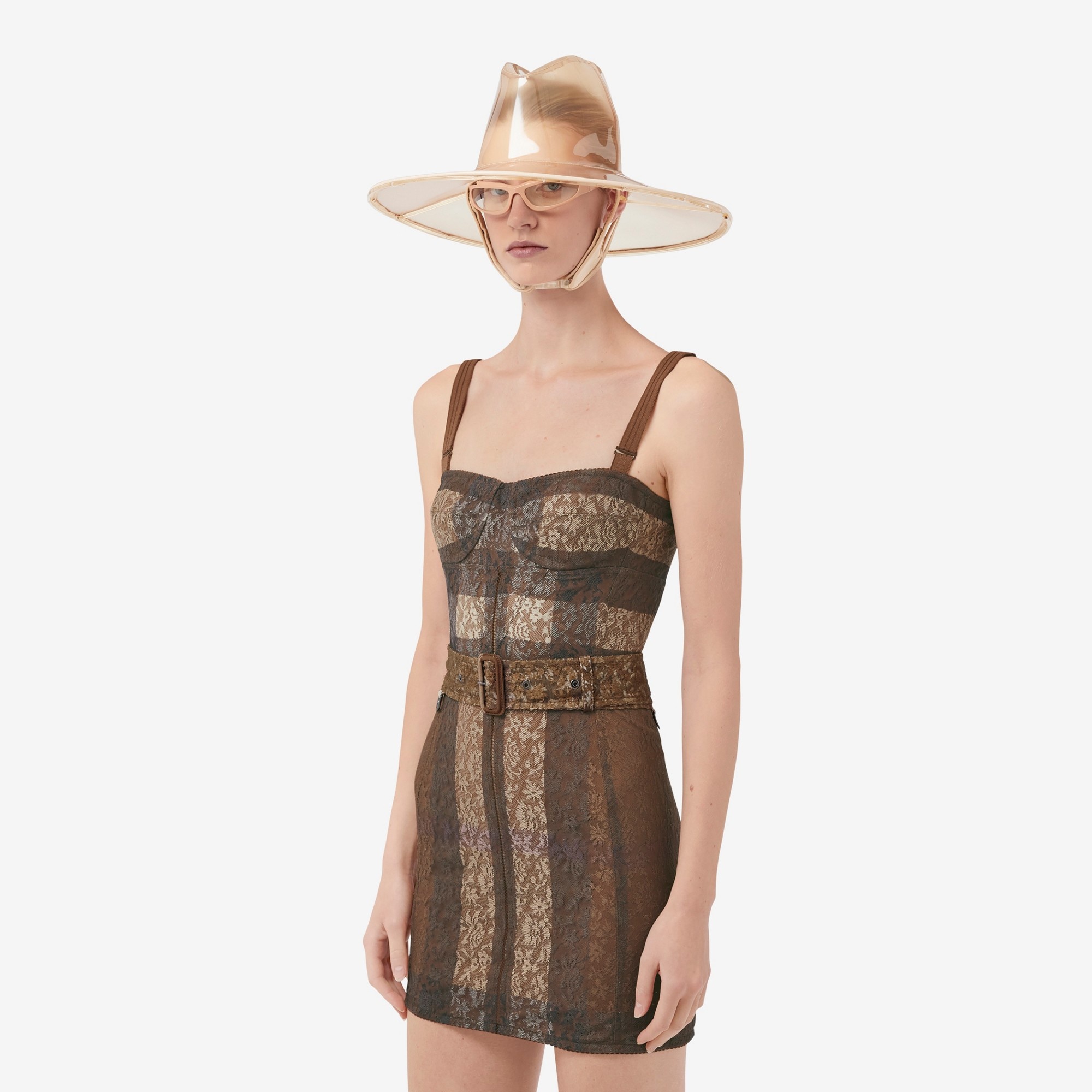 Check Lace Belted Corset Dress - 5