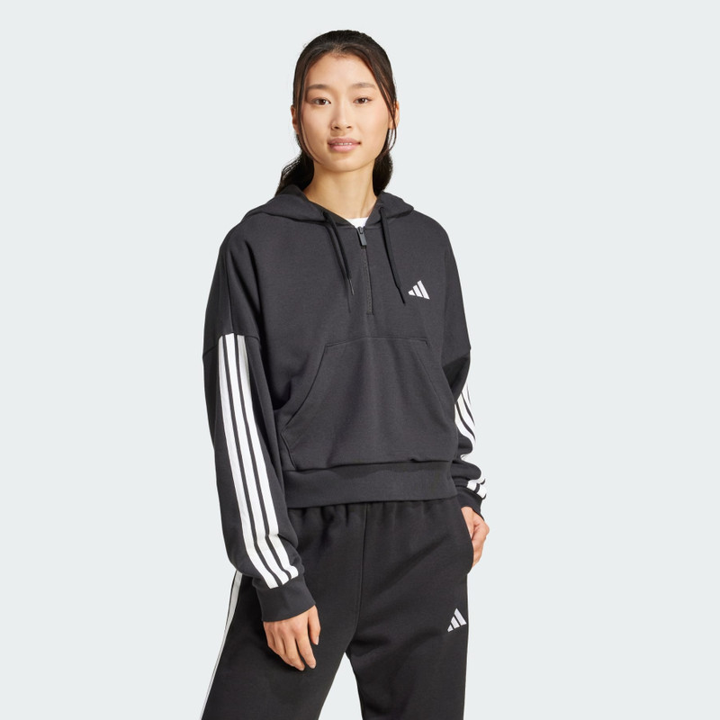 adidas Essentials 3-Stripes French Terry Quarter-Zip Hoodie outlook