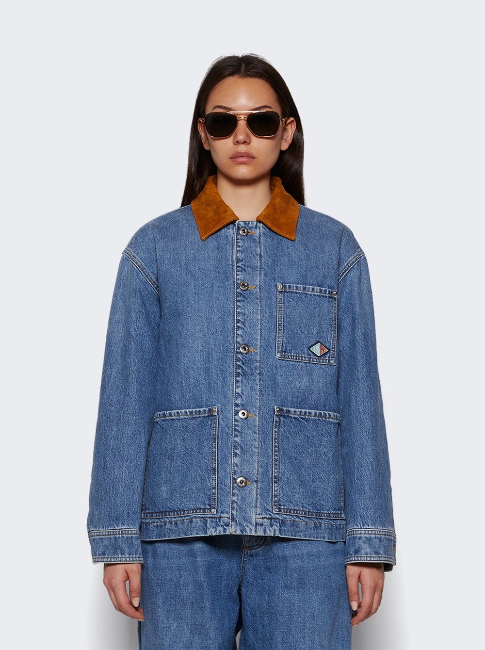 Padded Denim Jacket Mid Blue - 2