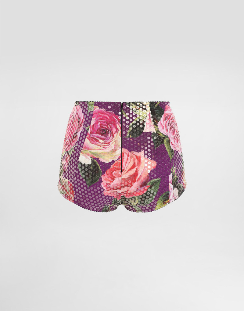 Dolce & Gabbana Sequin-embroidered cady high-waisted panties with rose print outlook