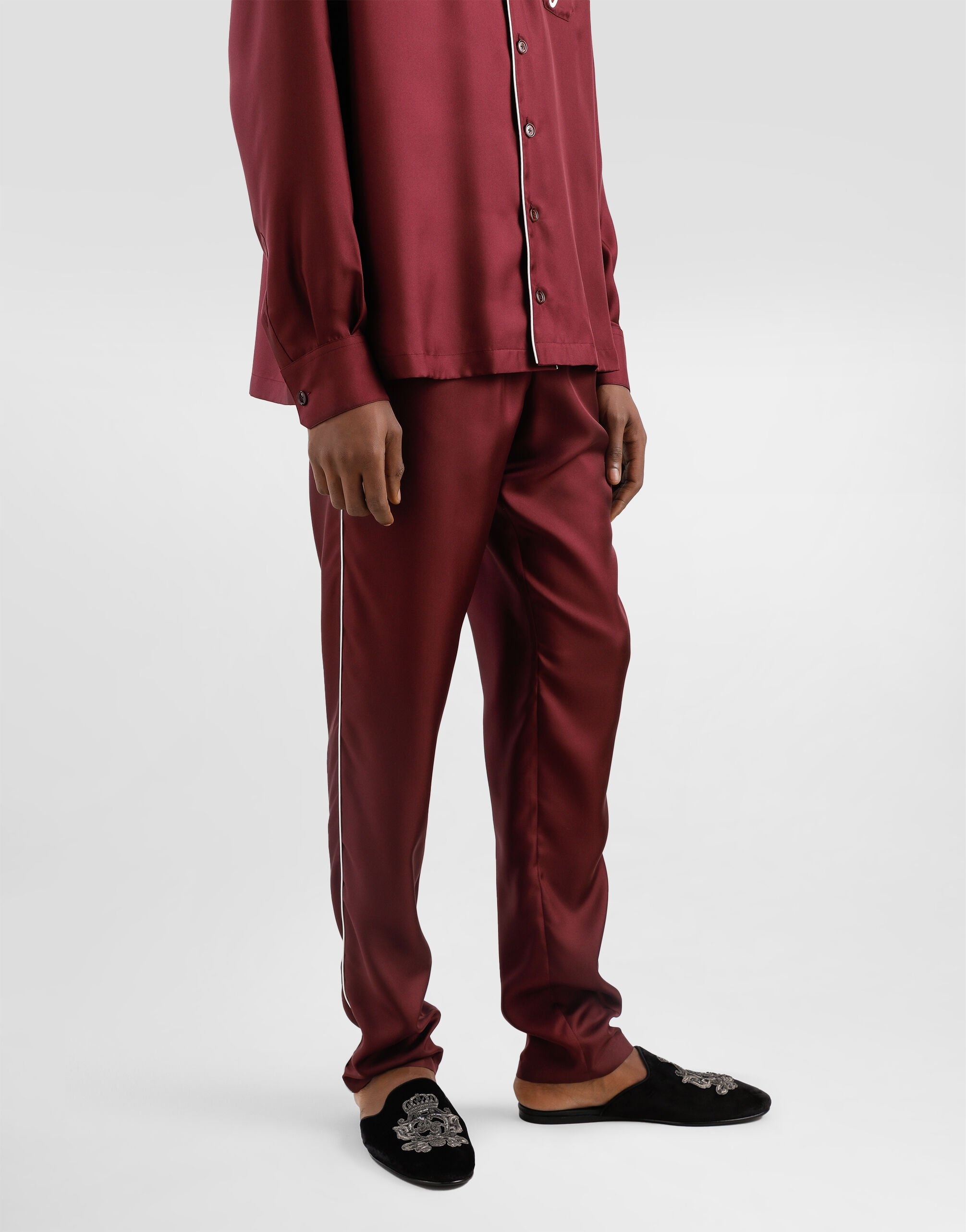 Silk pajama pants with logo embroidery - 4