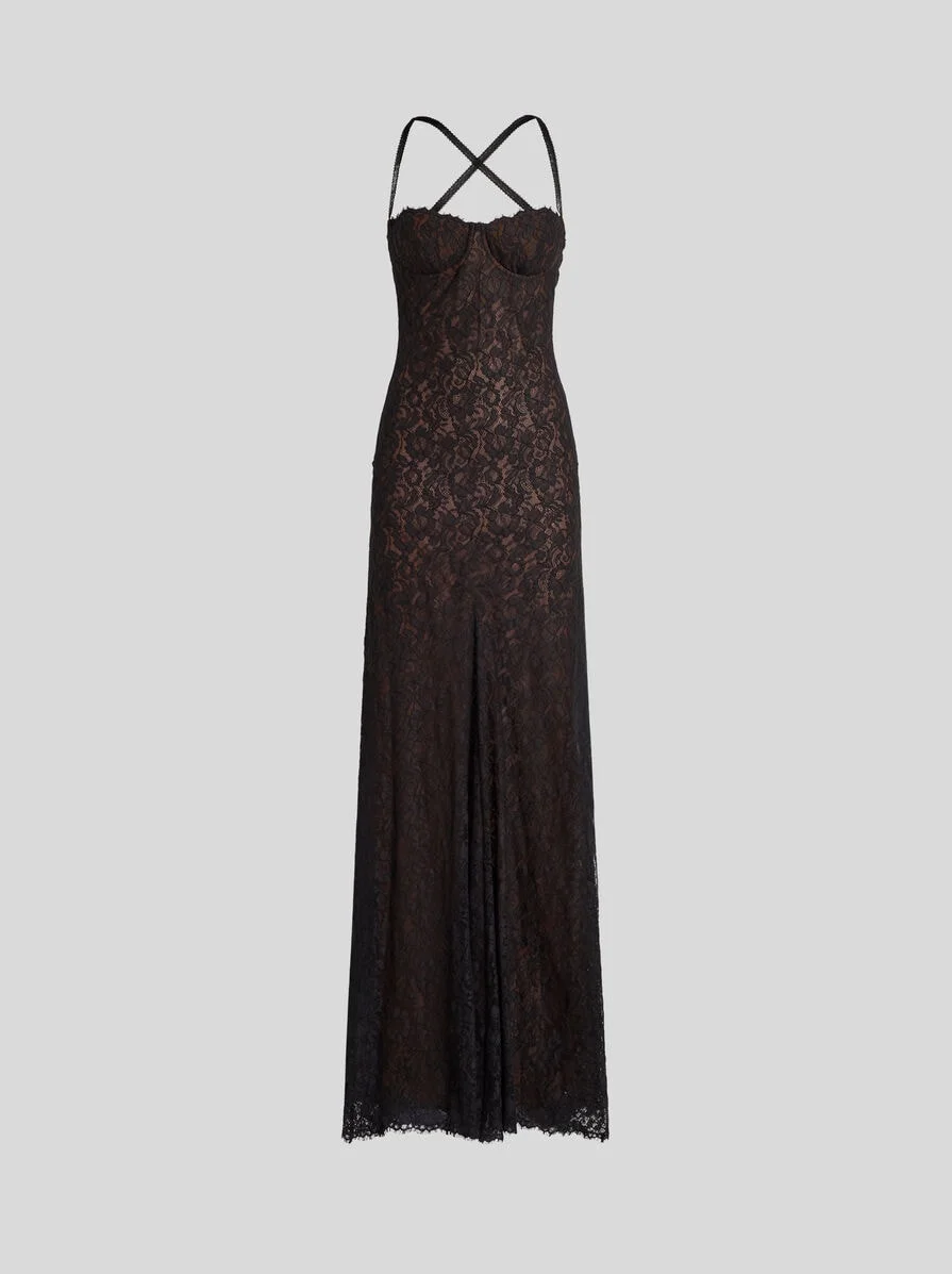 LONG FLORAL LACE DRESS - 1