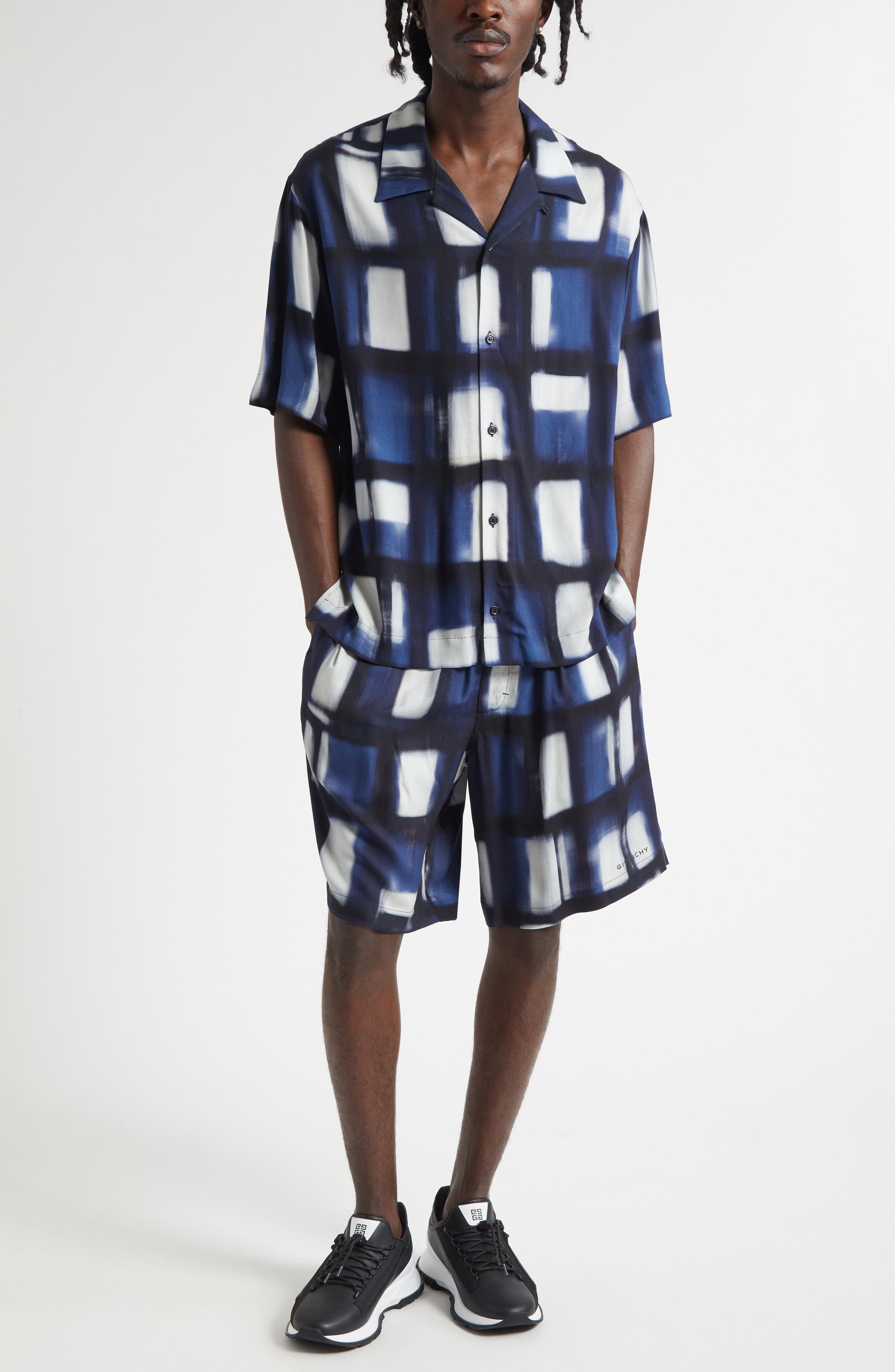 Givenchy Afternoon Light Check Twill Camp Shirt in Dark Blue at Nordstrom - 2
