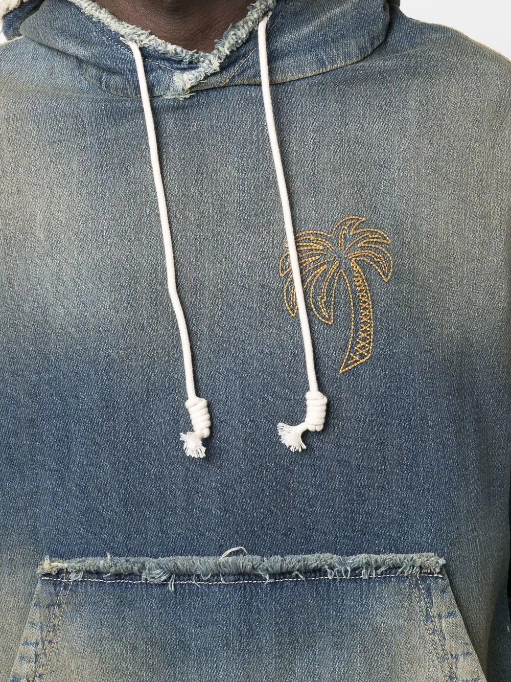 logo-embroidered denim hoodie - 5