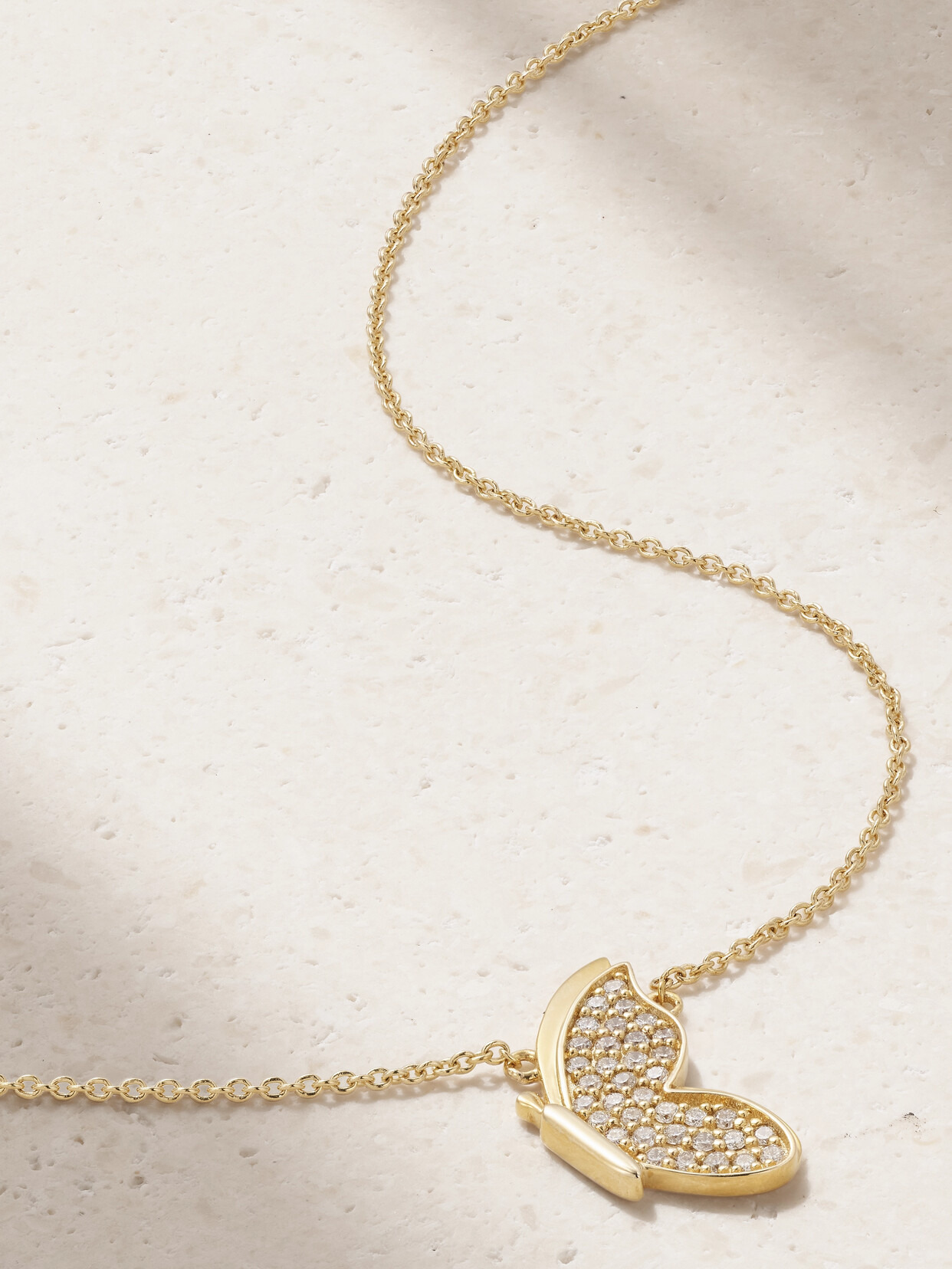 Small Flying Butterfly 14-karat Gold Diamond Necklace - 1