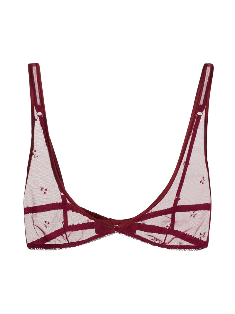Women's Cerise Embroidered Mesh Bra - Ruby 1