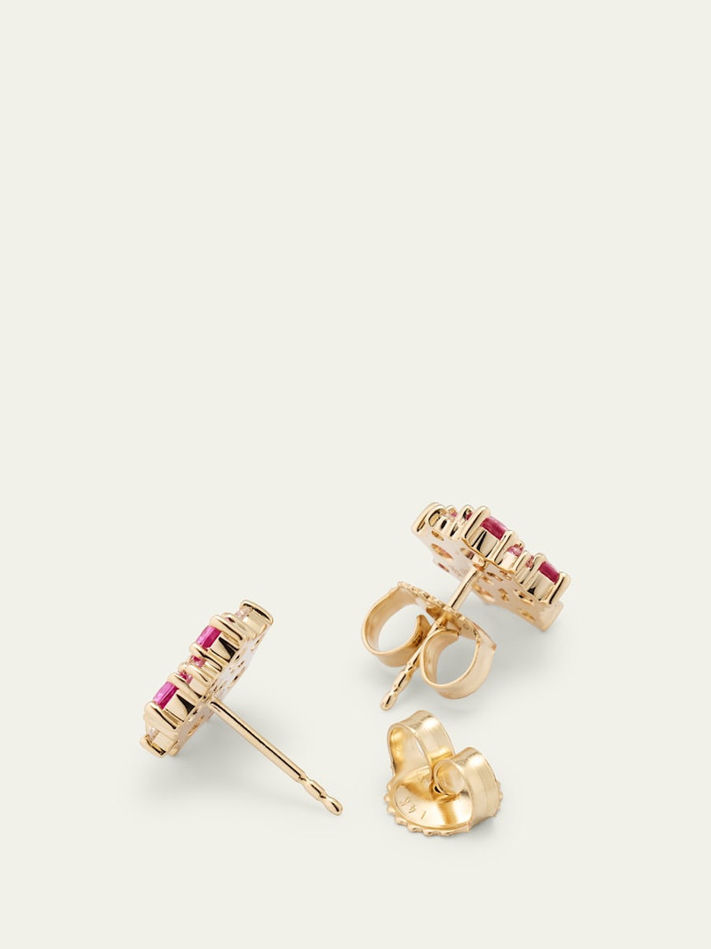 14k Diamond and Pink Sapphire Disc Stud Earrings 4