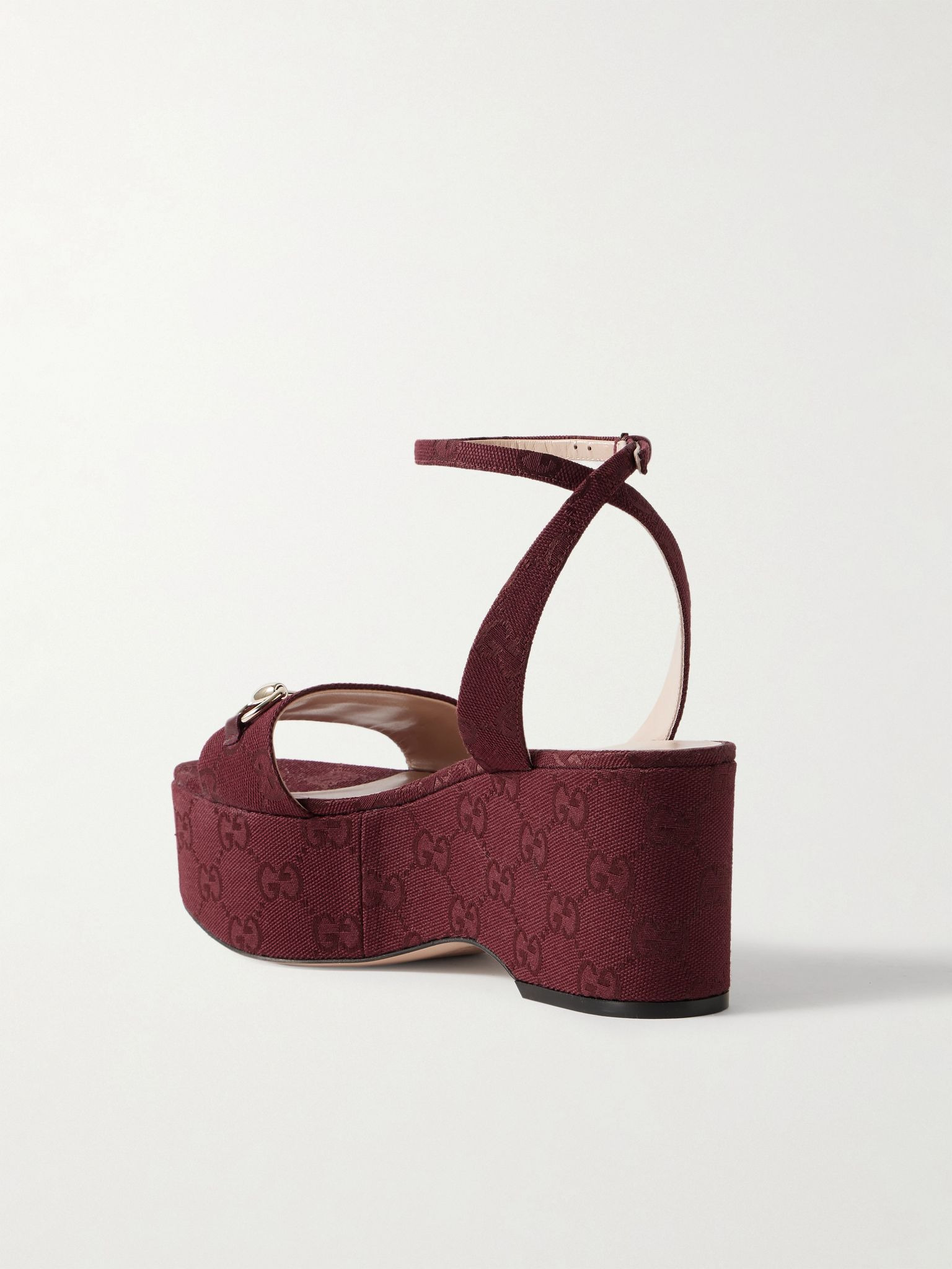 Lady horsebit-embellished canvas-jacquard platform sandals Burgundy - 3