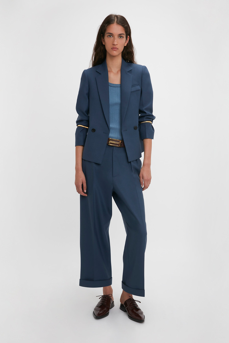 Victoria Beckham Shrunken Double Breasted Jacket In Heritage Blue outlook
