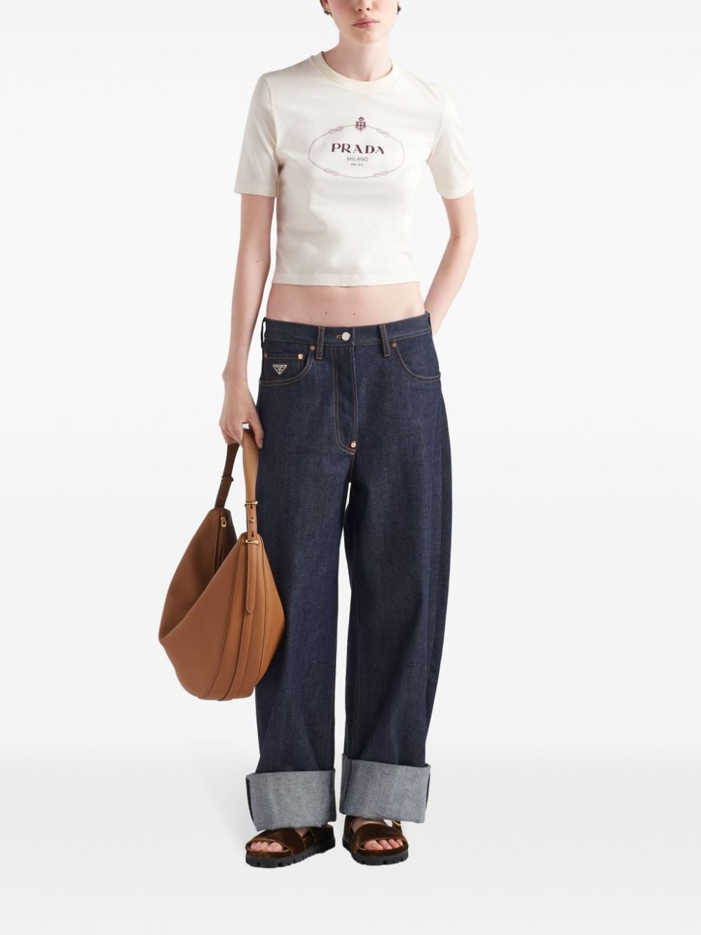logo-print cotton cropped t-shirt - 2