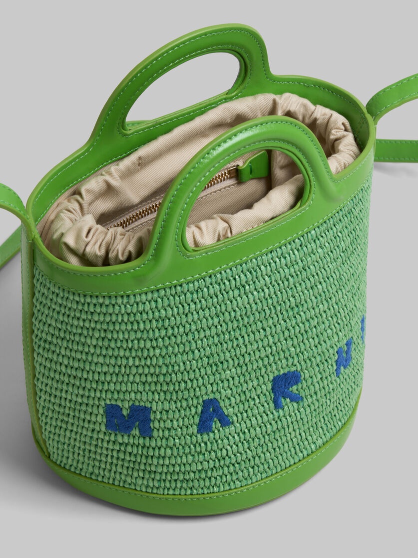 TROPICALIA SMALL BUCKET BAG IN GREEN LEATHER AND RAFFIA-EFFECT FABRIC - 4