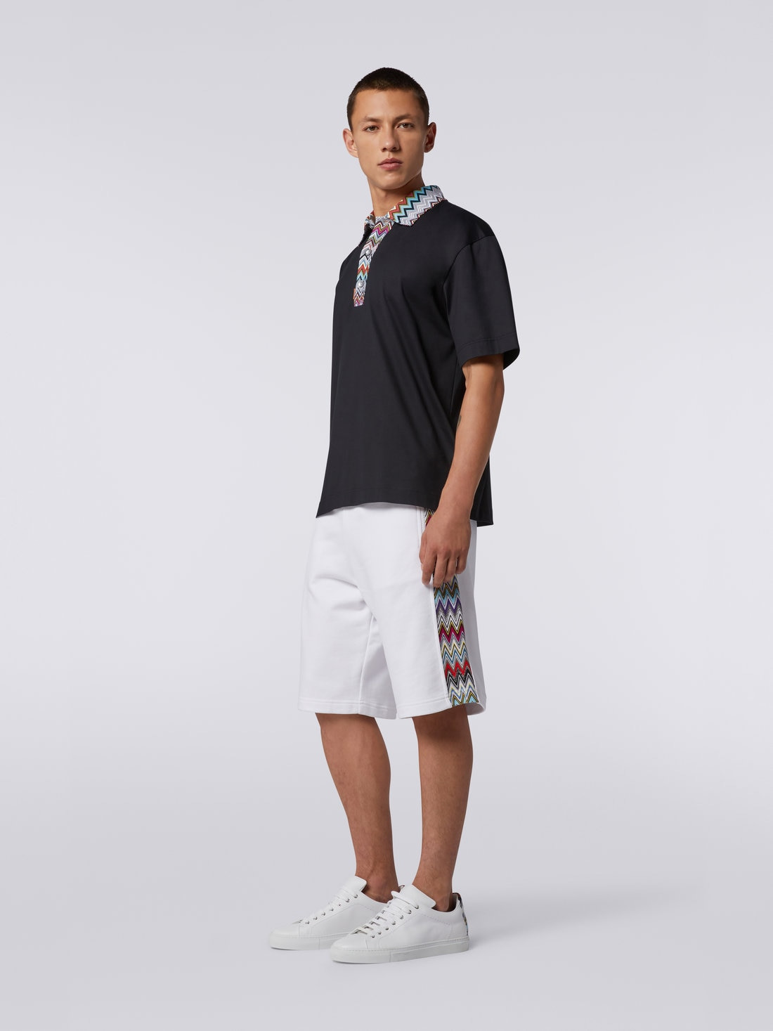 Cotton fleece Bermuda shorts with knitted insert - 3