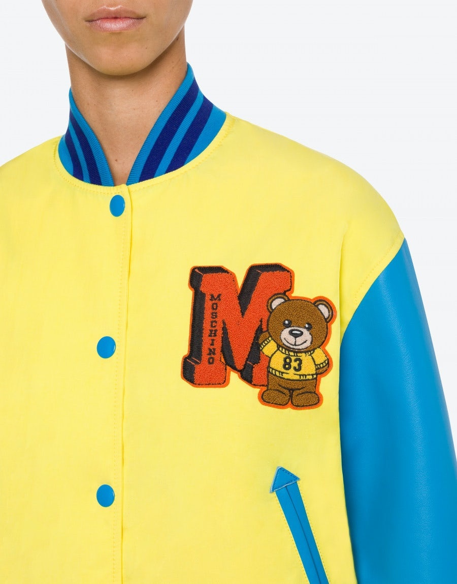 VARSITY TEDDY BEAR NYLON AND LEATHER BOMBER - 4