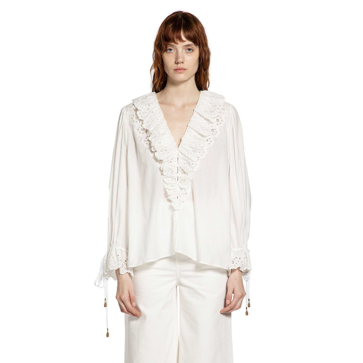 Puff Sleeve V-neck Top In Cotton Voile - 8