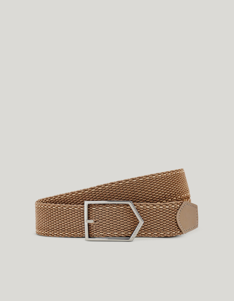 Canali WALNUT DENIM ELASTIC-WEAVE BELT WITH METAL ARROW BUCKLE outlook