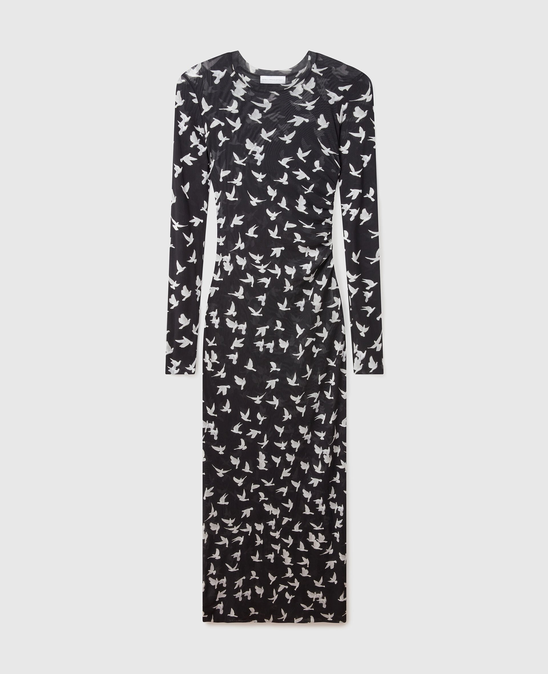 Dove Print Mesh Long-Sleeve Dress - 1