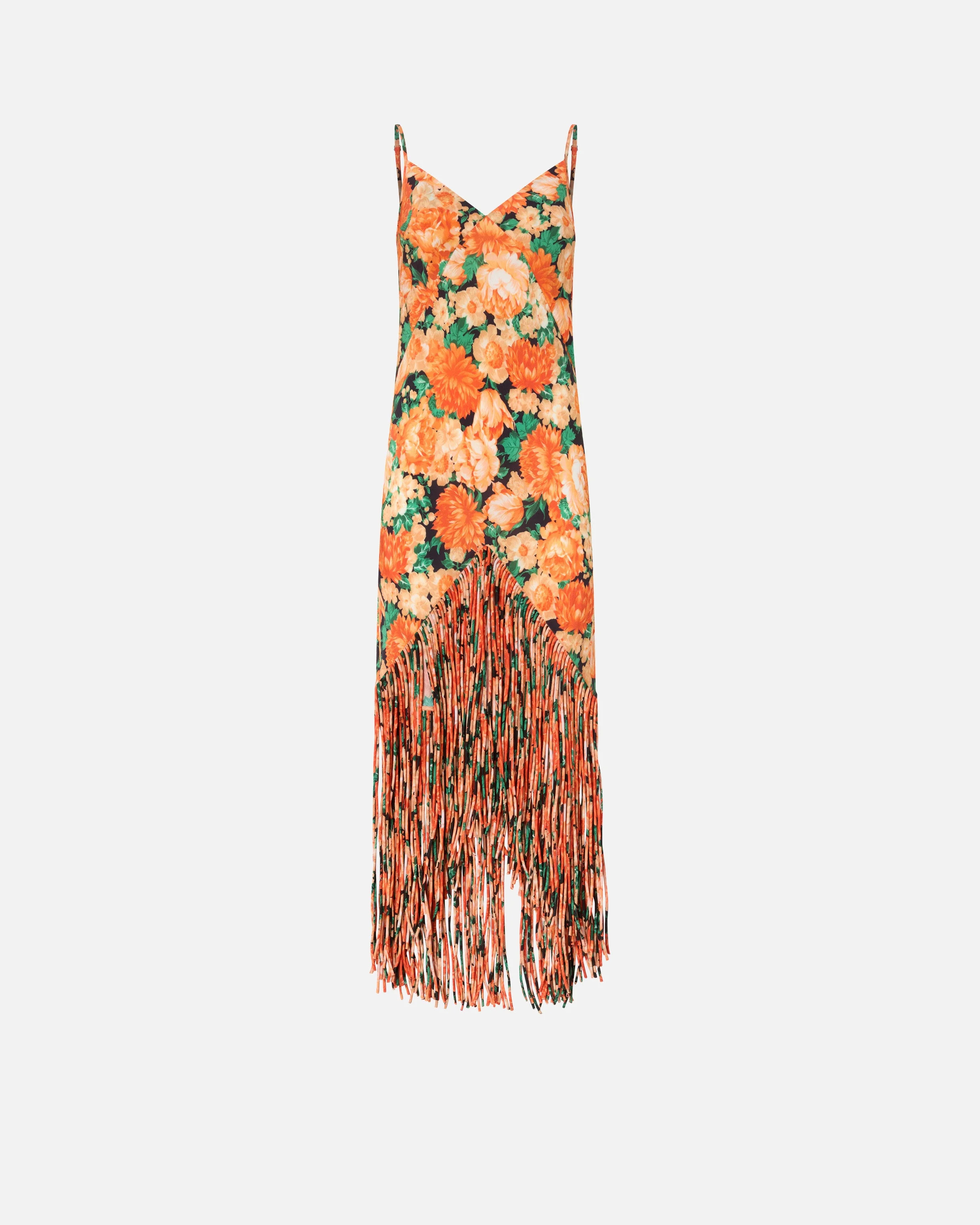 LONG DRESS WITH FRINGING AND BOTANIC GARDEN PRINT - 1