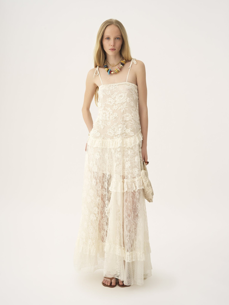 THIN-STRAP LONG DRESS IN EMBROIDERED LACE 3