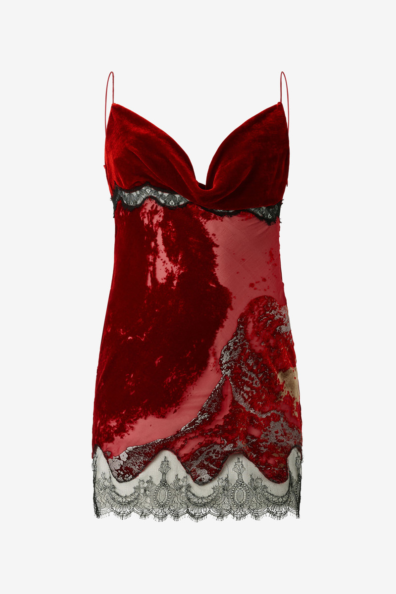 Dark Red Mini Dress With Marine Print 1