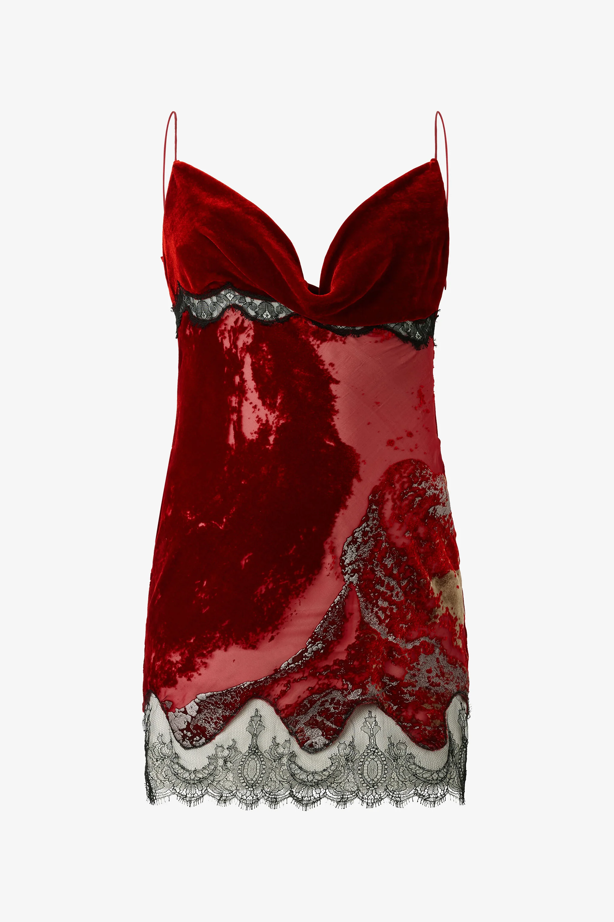 Dark Red Mini Dress With Marine Print - 1
