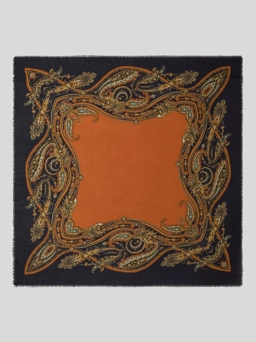 WOOL AND SILK SHAWL WITH PAISLEY MOTIF - 1