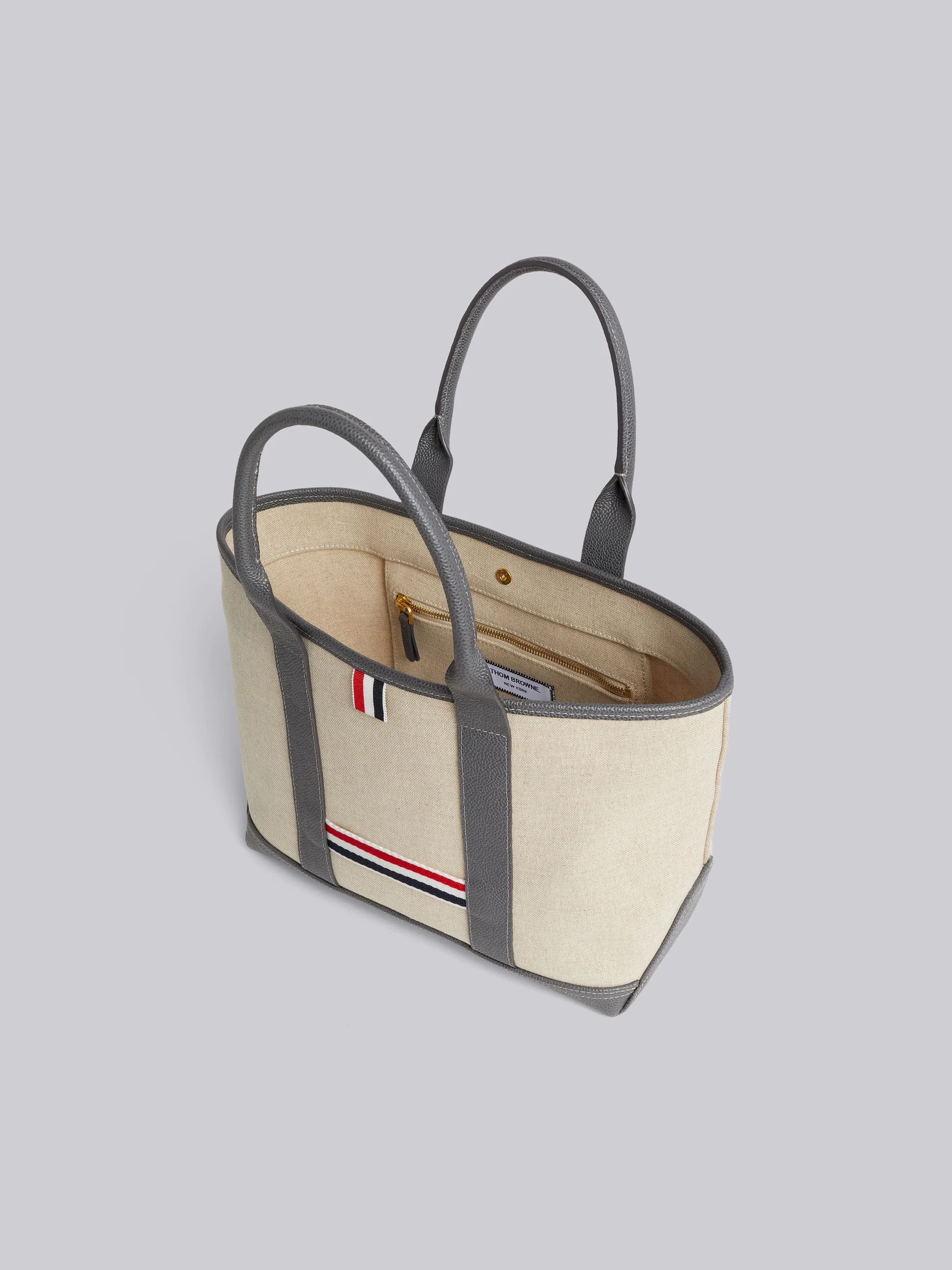 Light Grey Heavy Linen Leather Handle Small Tool Tote - 5