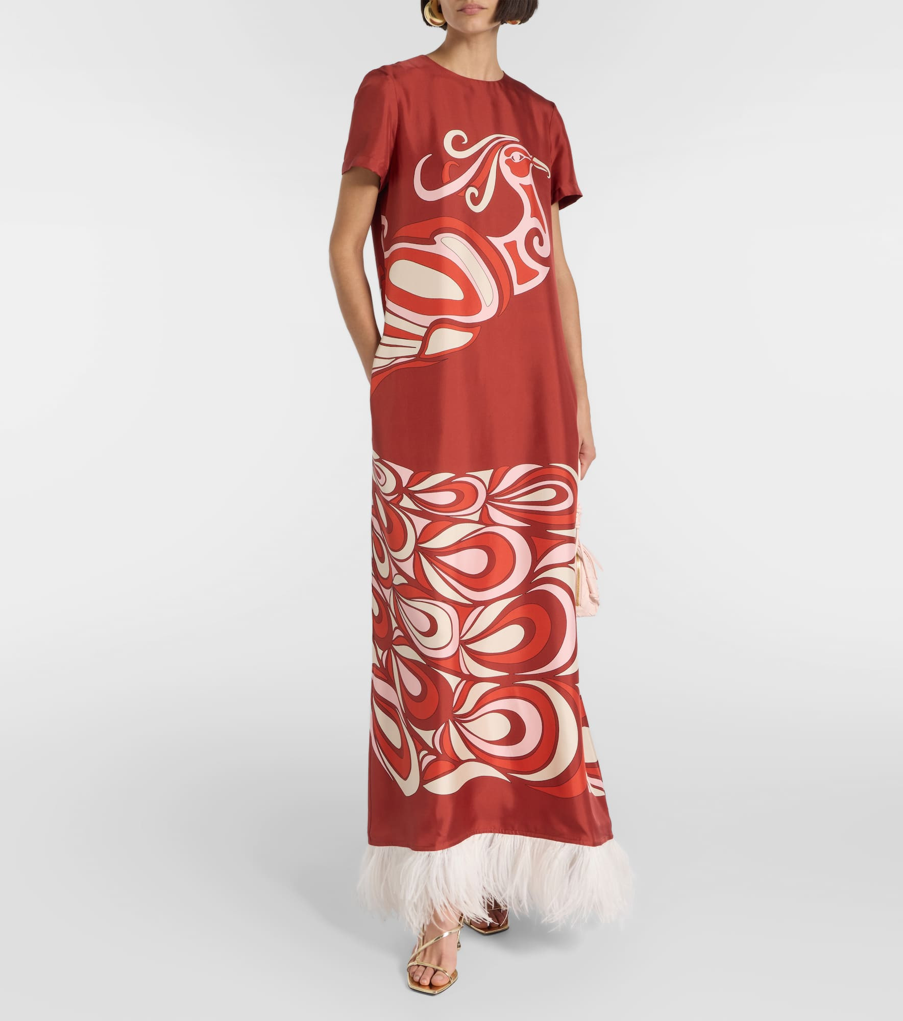 Swing feather-trimmed silk maxi dress - 2