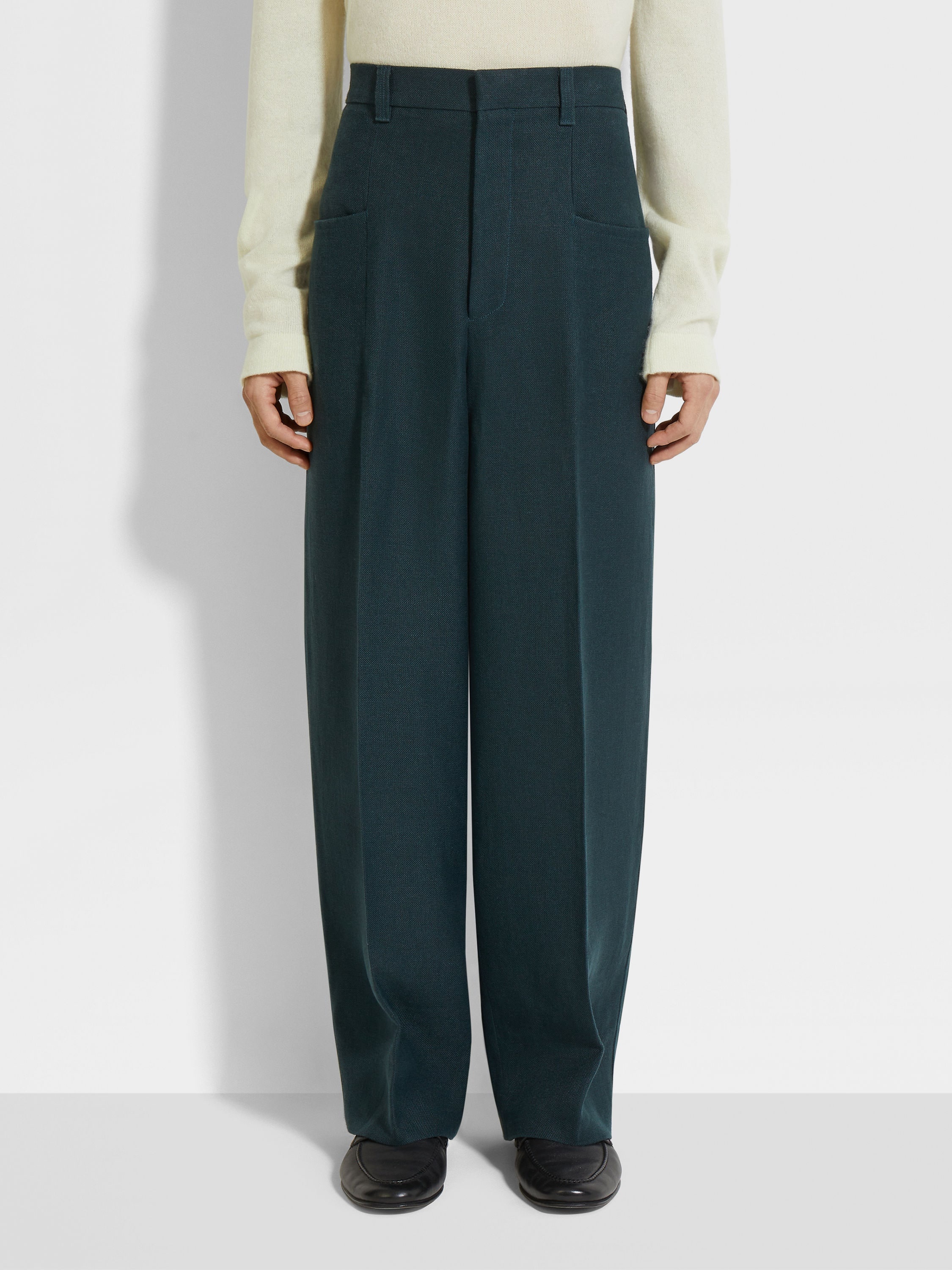 DARK TEAL BLUE OASI LINO PANTS - 5