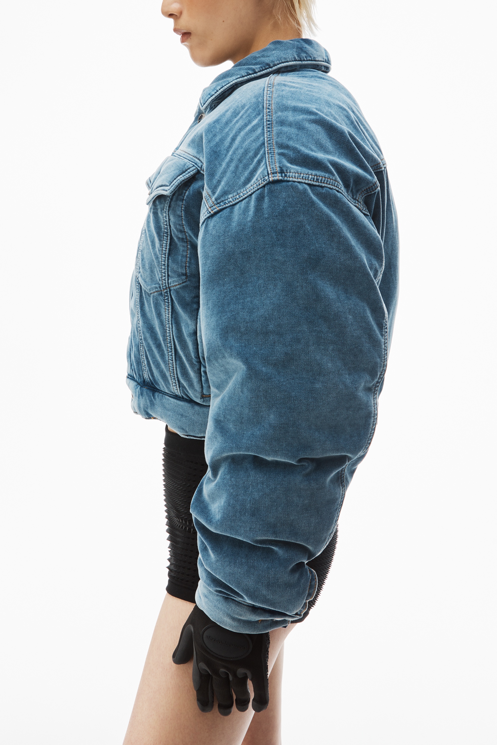 down trucker jacket in cotton velvet - 3