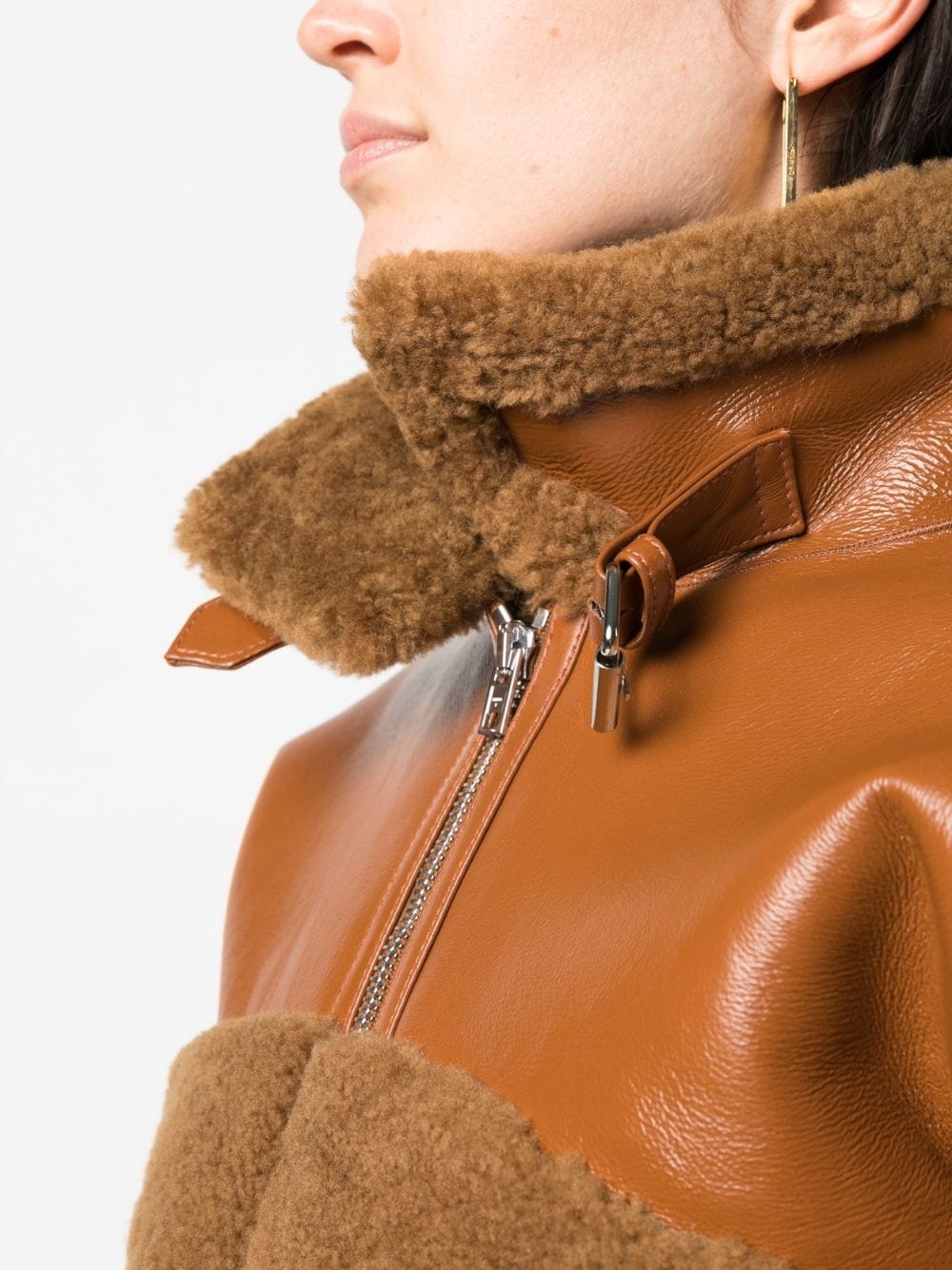 cropped shearling leather jacket - 5