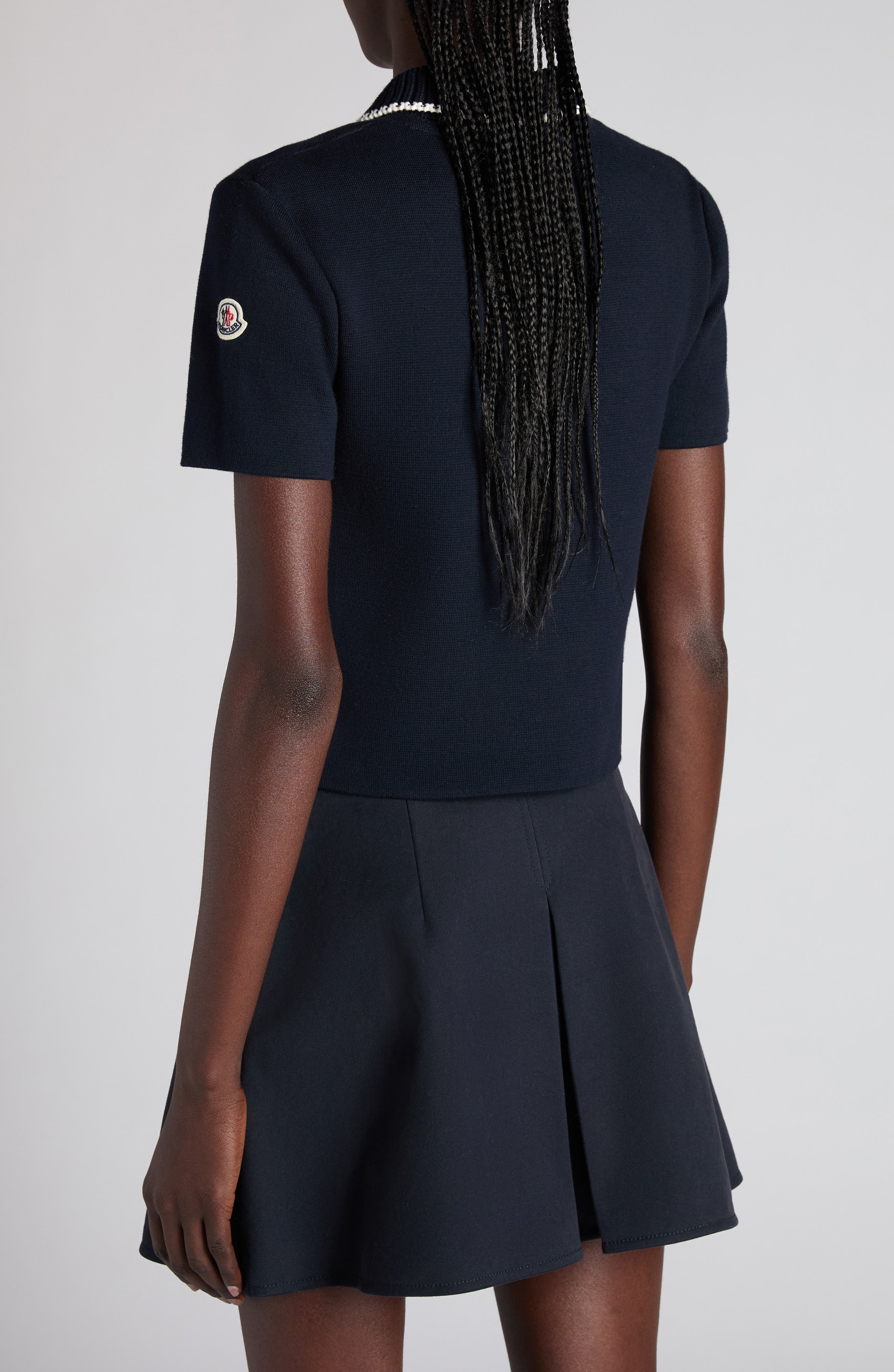 Moncler Knit Collar Cotton Polo in Navy Blue at Nordstrom - 3