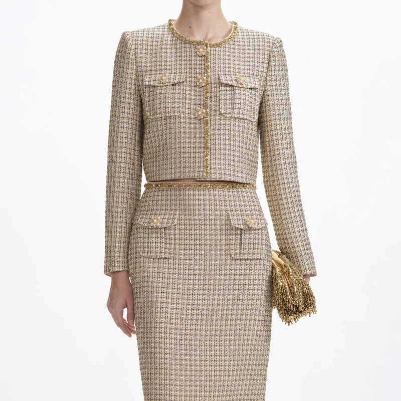 self-portrait Gold Boucle Midi Skirt - PF24-908MSK-GD | REVERSIBLE
