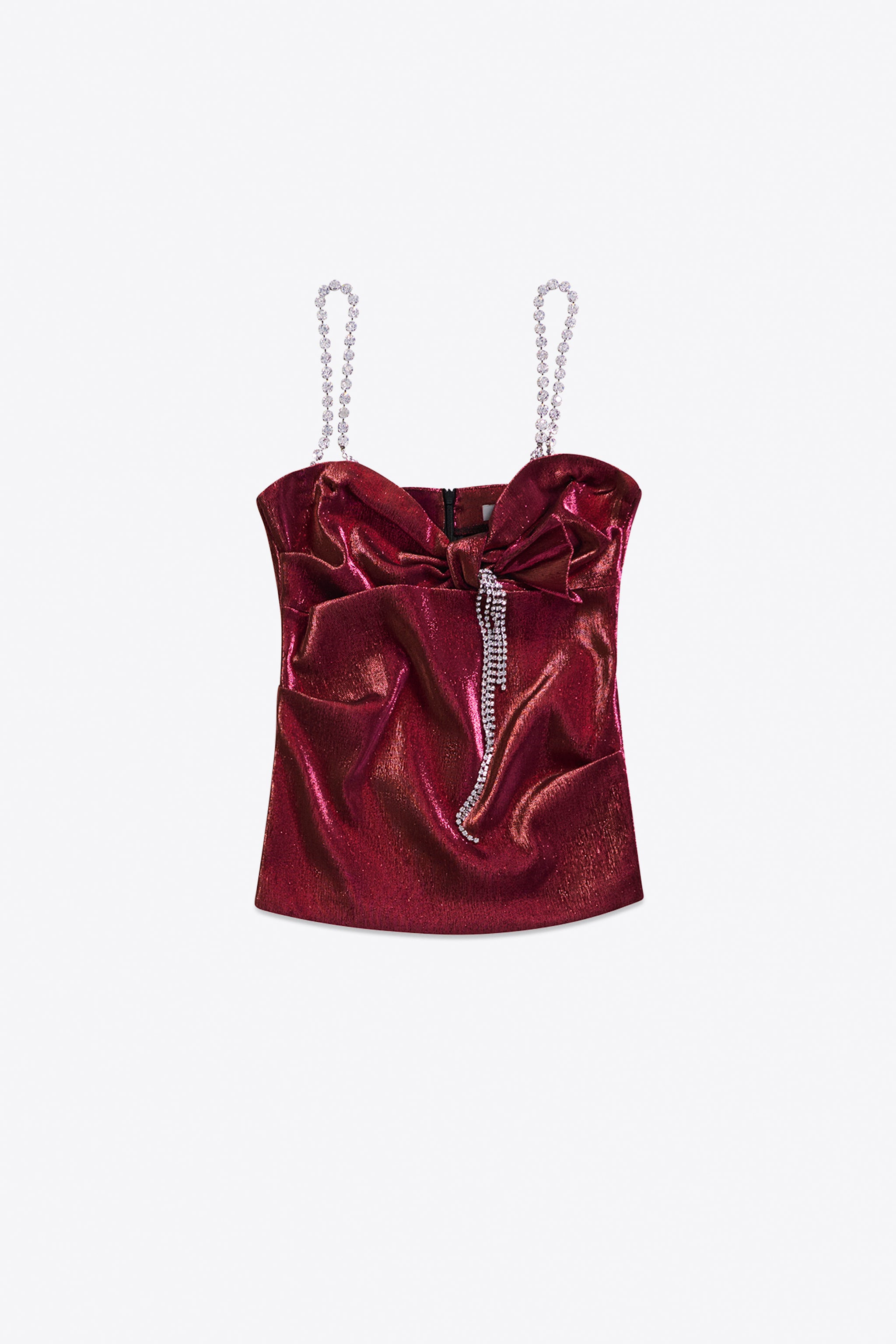 CRYSTAL EMBELLISHED STRETCH LAME CUTOUT TOP - 1