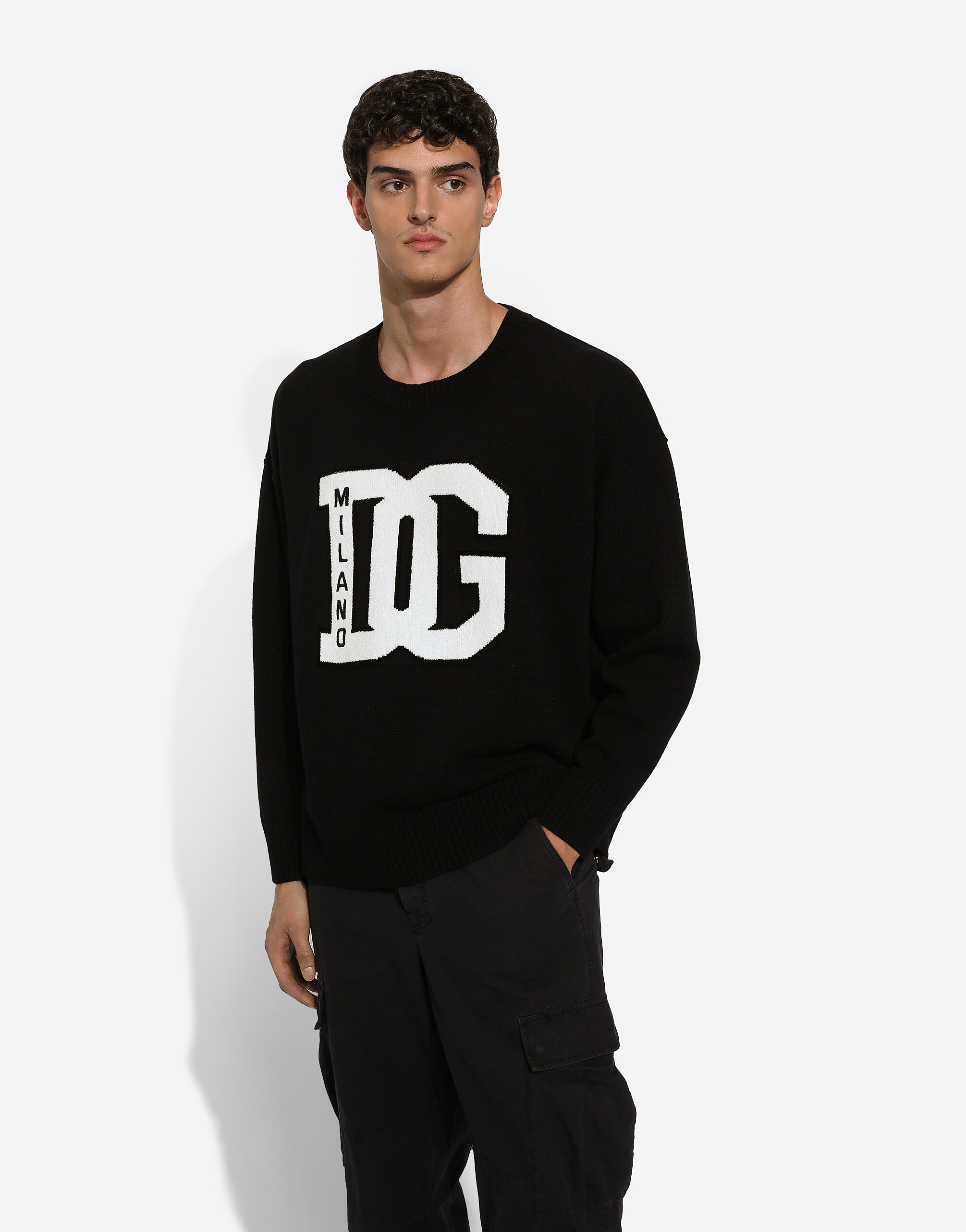 Wool round-neck sweater with DG inlay - 4