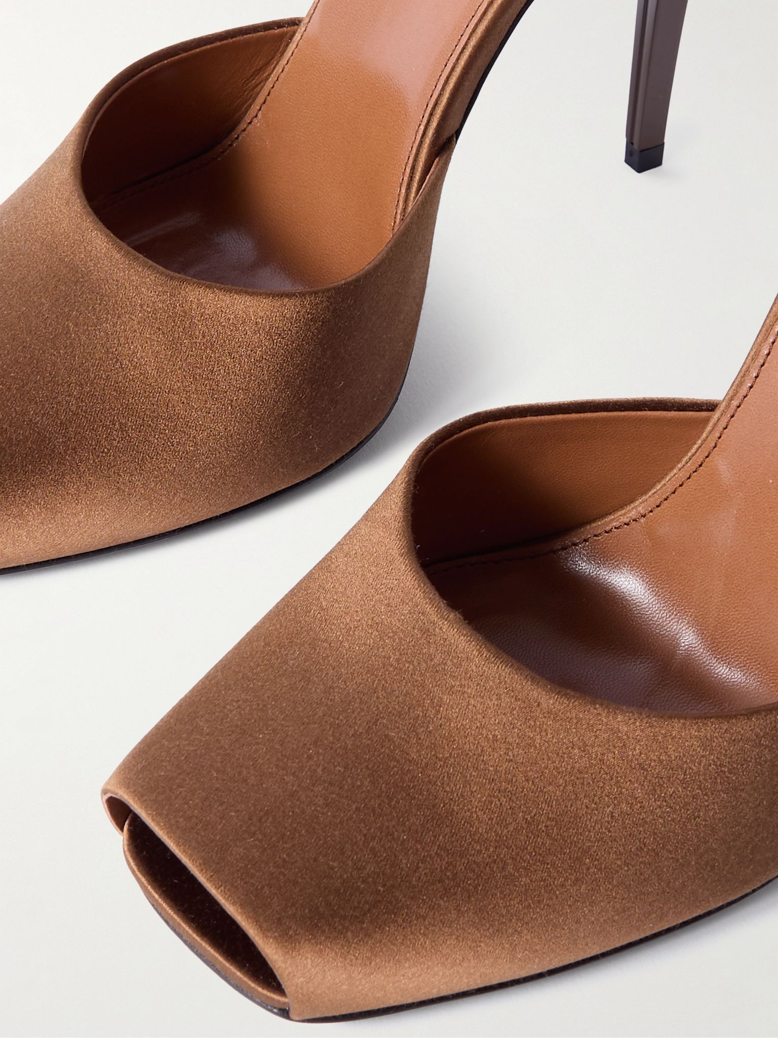 La Scandale leather-trimmed satin sandals Brown - 4