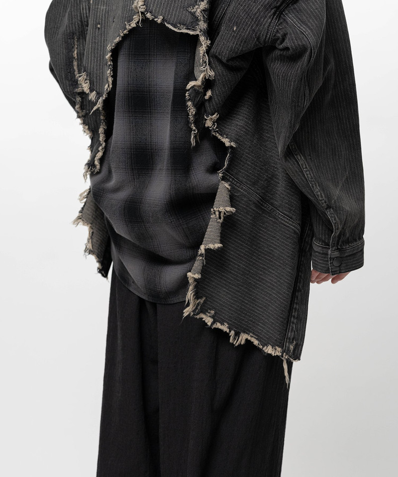 Check Shirt Layered Denim Jacket 7
