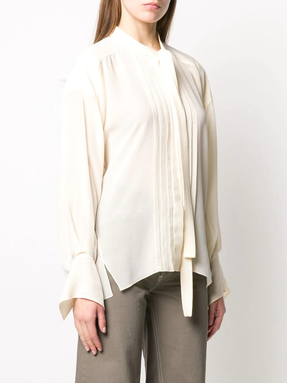 pleated bib long-sleeved shirt - 3