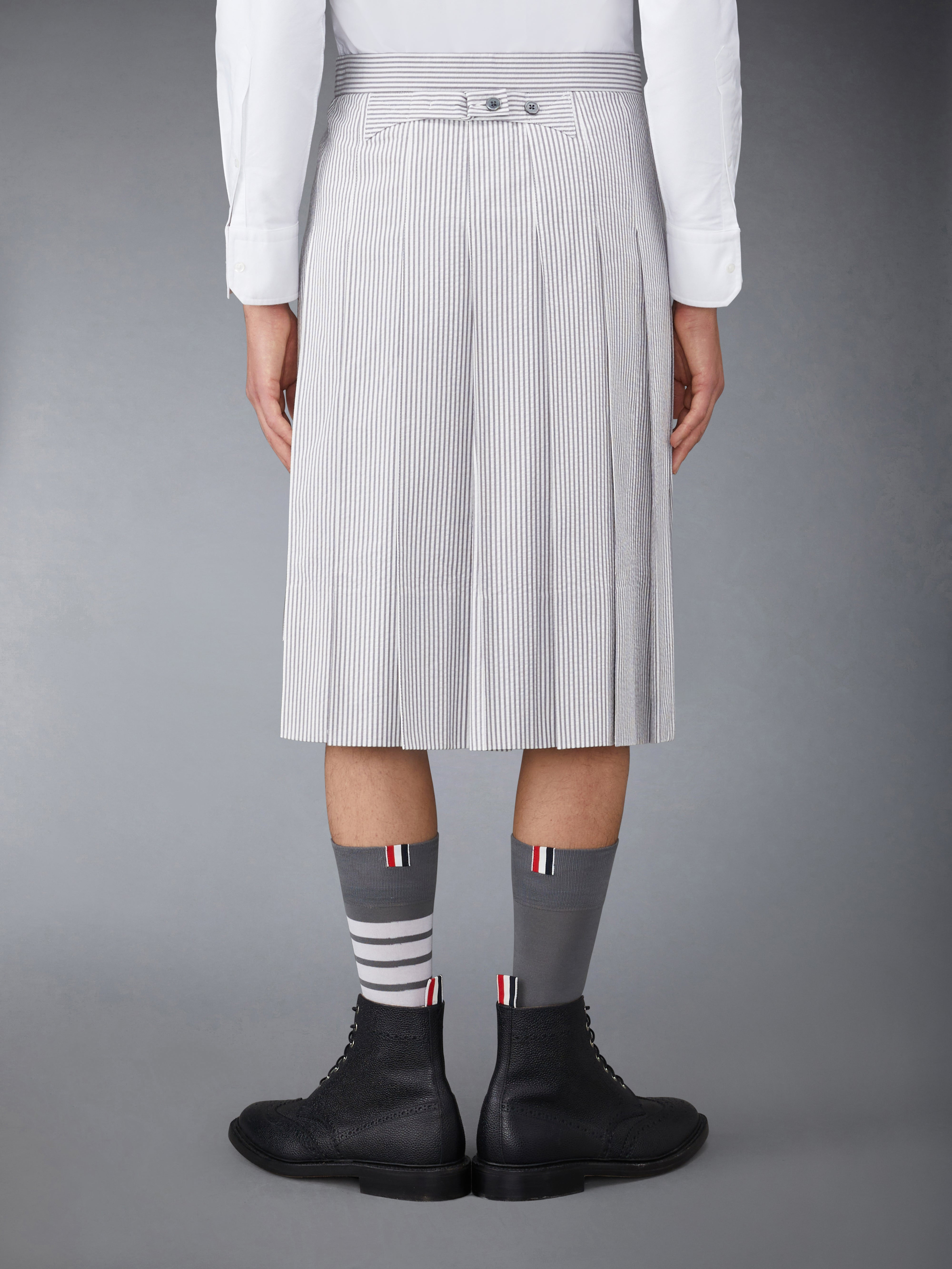 Medium Grey Seersucker Pleated Skirt - 3
