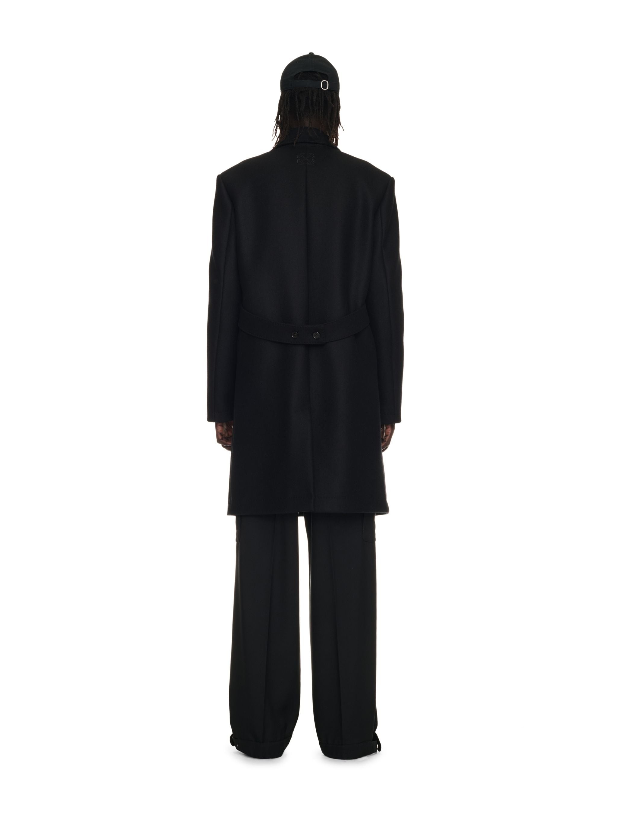 Black Sticker Collar Wool Slim Coat - 4