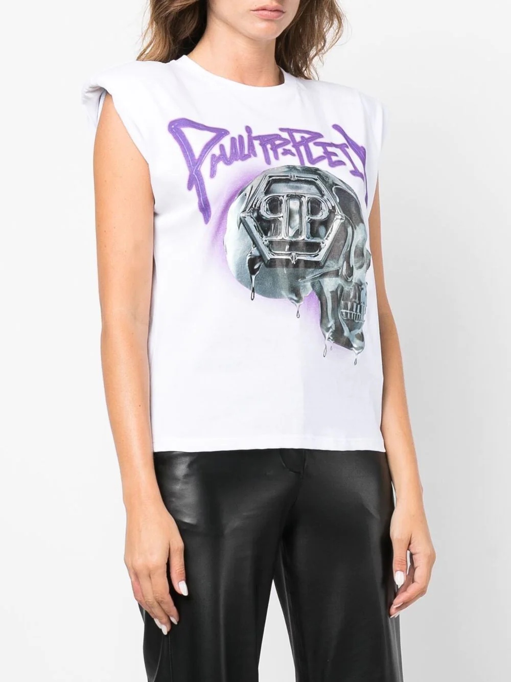 Skull-print Padded-shoulder tank top - 3