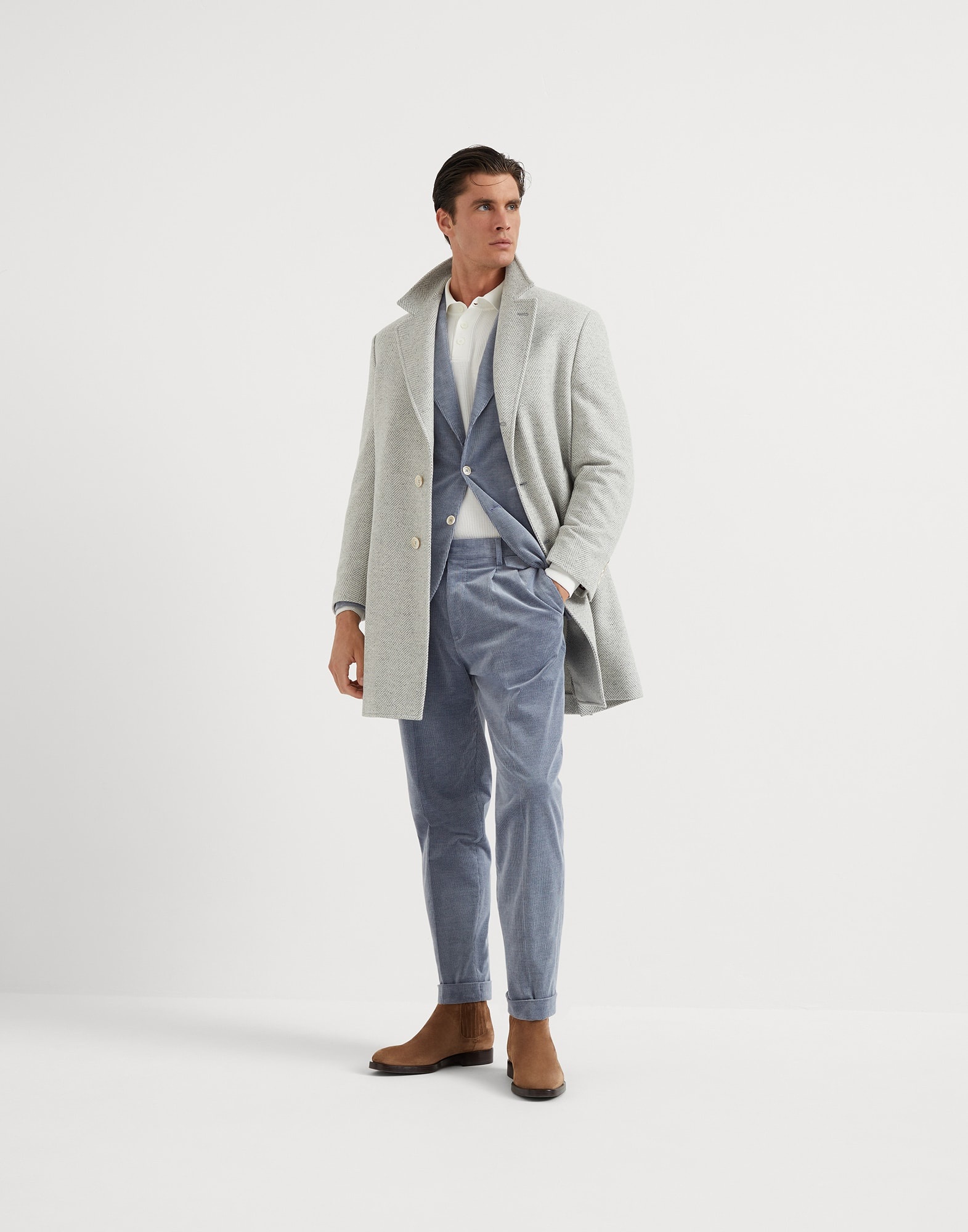 Wool, silk and cashmere chevron coat - 5