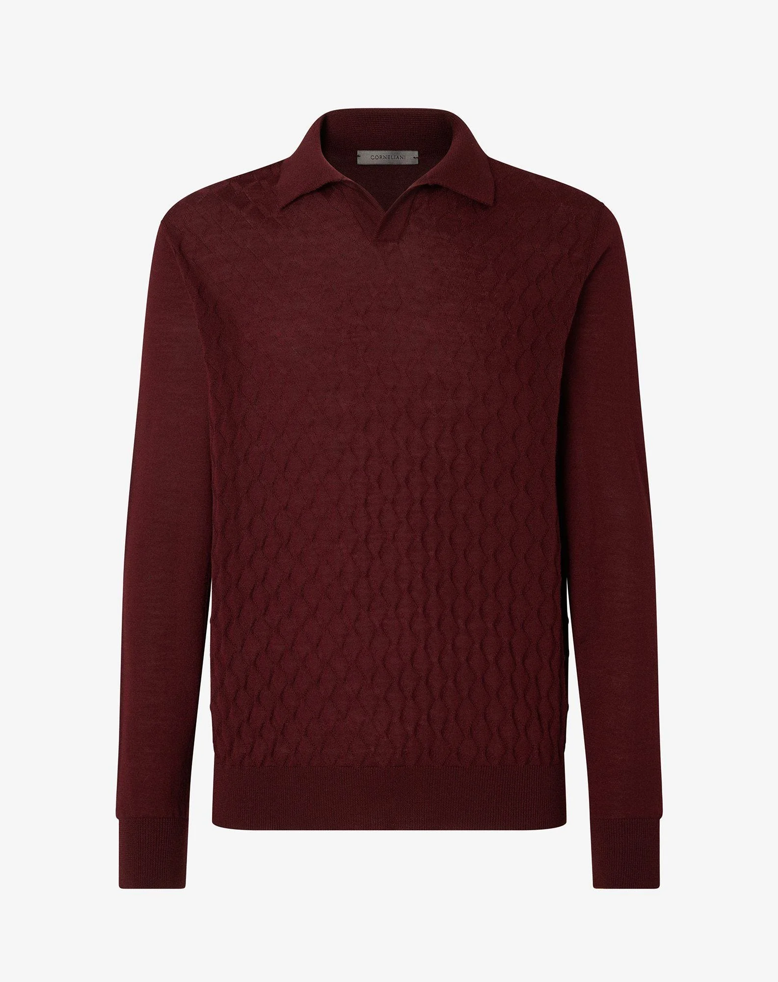 Burgundy buttonless extra fine merino wool polo shirt - 1