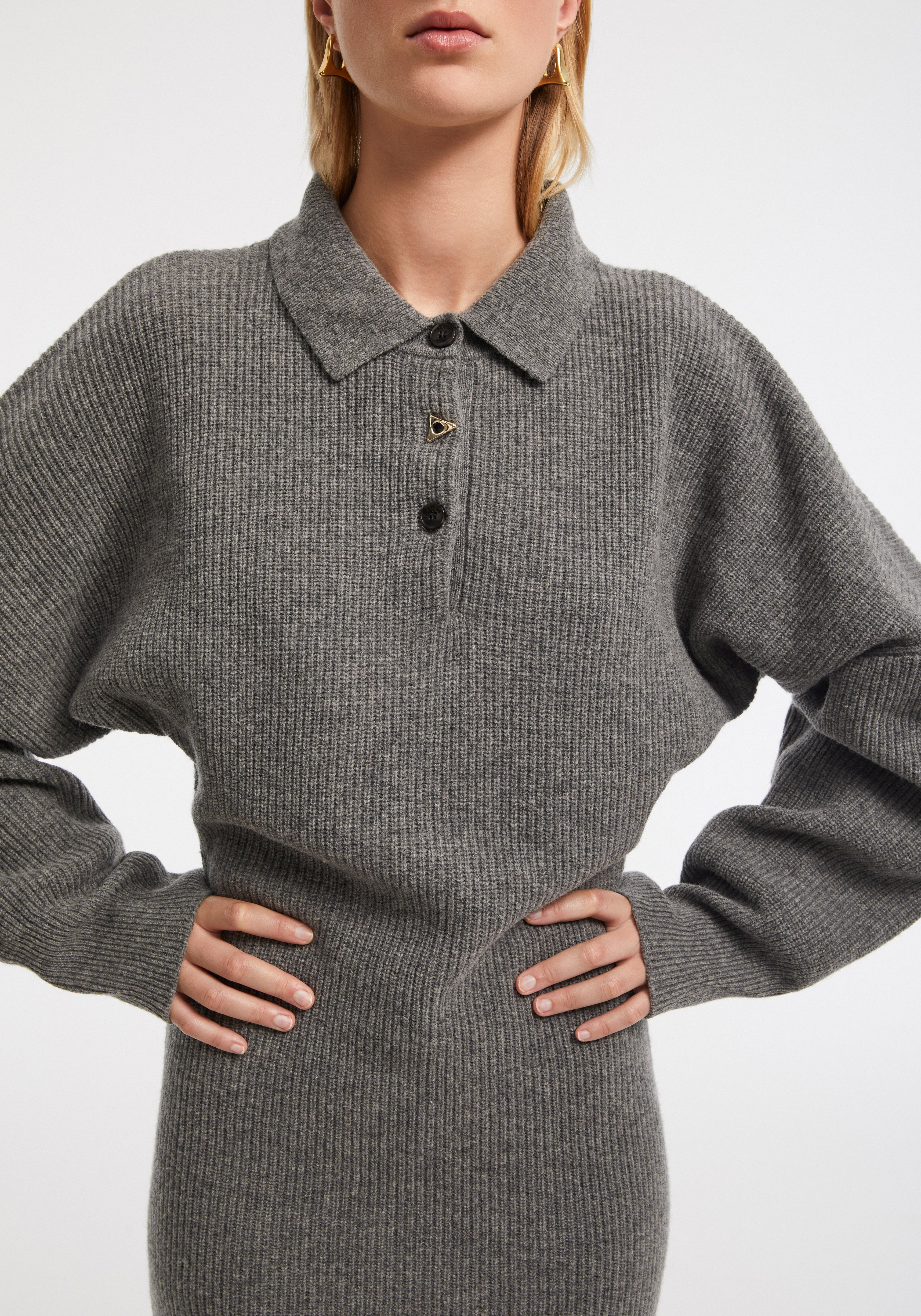 DESERT
Cable-knit merino polo dress - 2