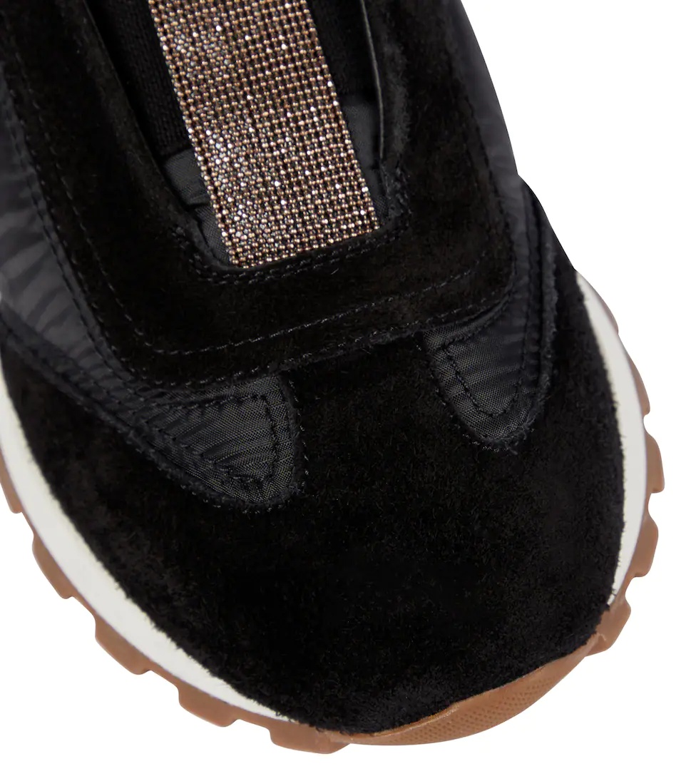 Embellished suede-paneled sneakers - 6