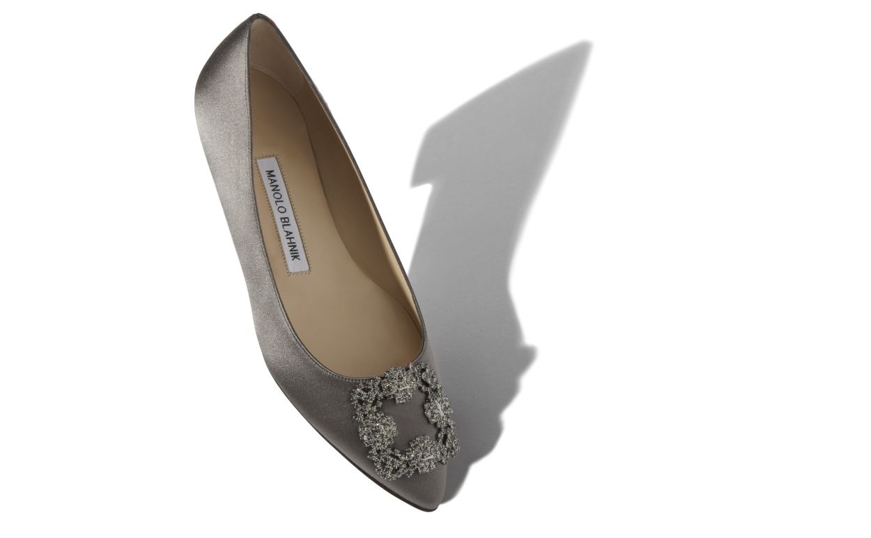 Grey Satin Jewel Buckle Flat Pumps - 2