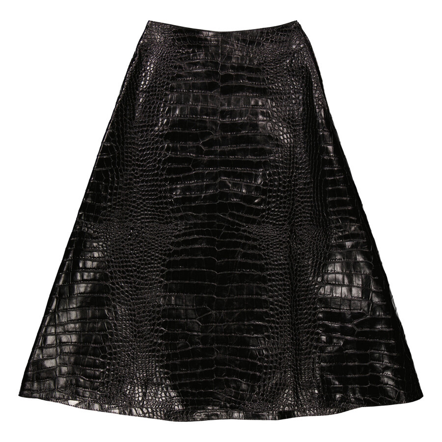 Balenciaga Ladies Black Crocodile-Effect A-Line Skirt - 2
