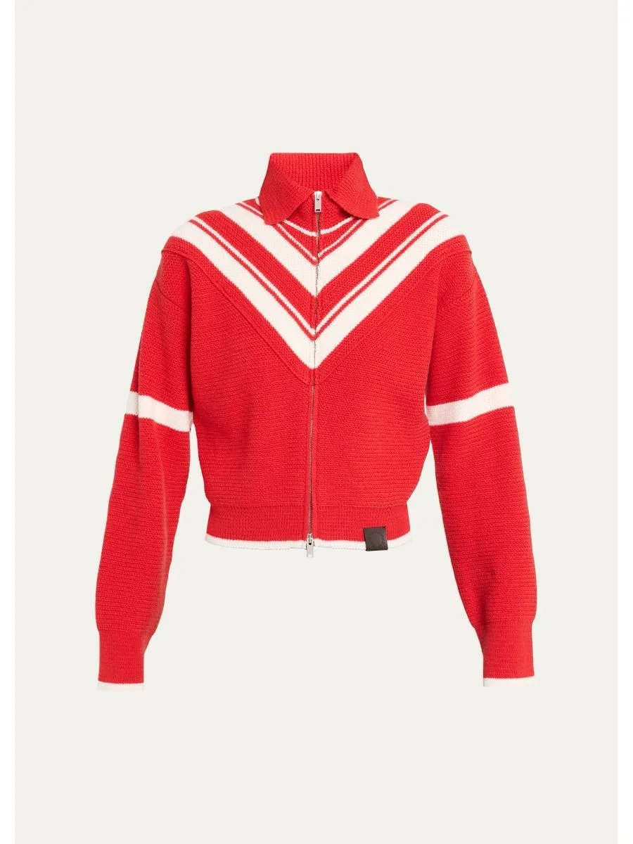 Sporty 80s Striped Wool Zip Jacket - 1