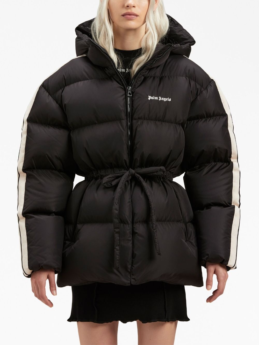 logo-embroidery hooded padded jacket - 3