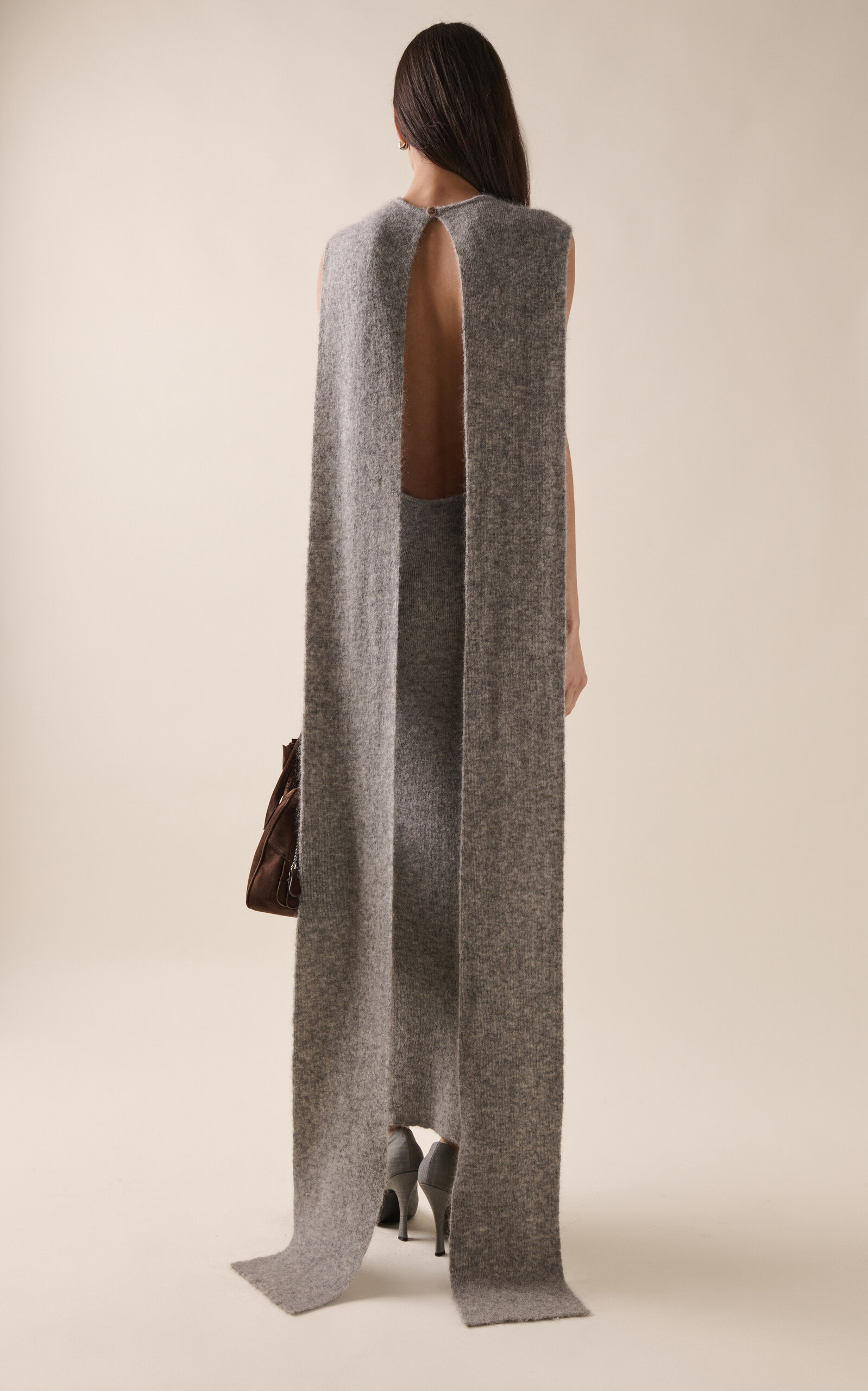 Scarf Details Maxi Halter Dress grey - 4